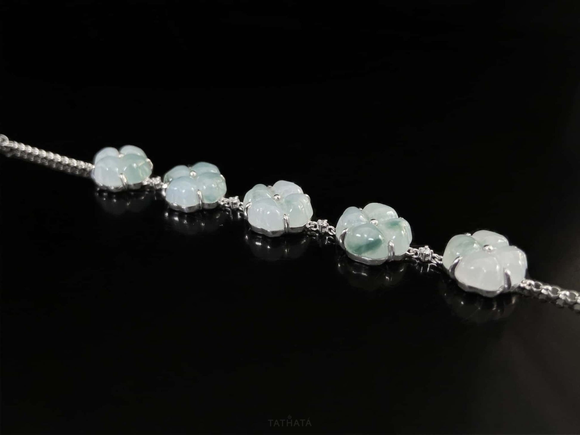 Stream Mist Blue Four-Leaf Clover  · Nature Burmese Jadeite Bracelet