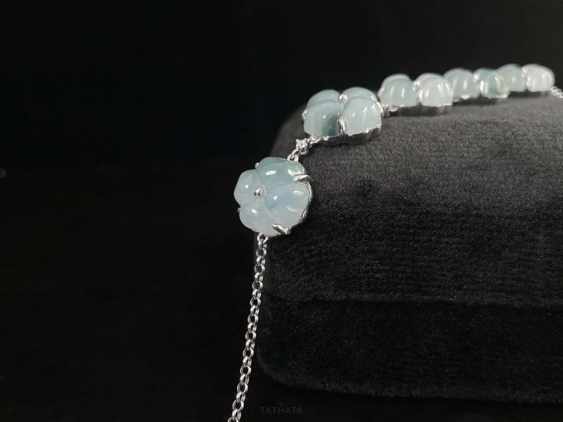 Stream Mist Blue Four-Leaf Clover  · Nature Burmese Jadeite Bracelet