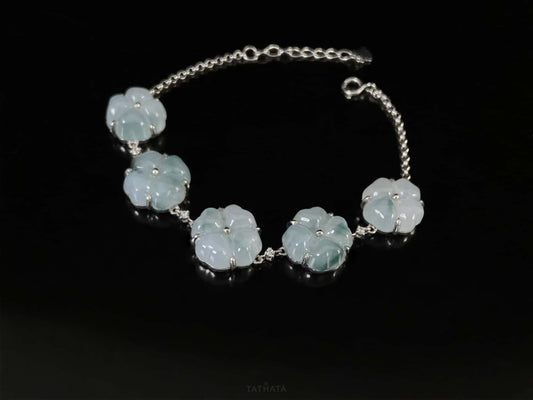 Stream Mist Blue Four-Leaf Clover  · Nature Burmese Jadeite Bracelet