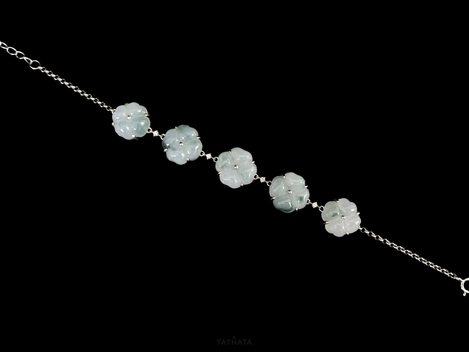 Stream Mist Blue Four-Leaf Clover  · Nature Burmese Jadeite Bracelet