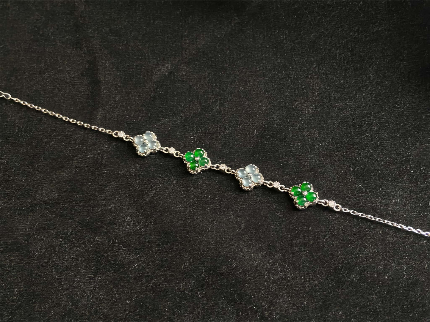 A lucky green ice clover jadeite  bracelet.