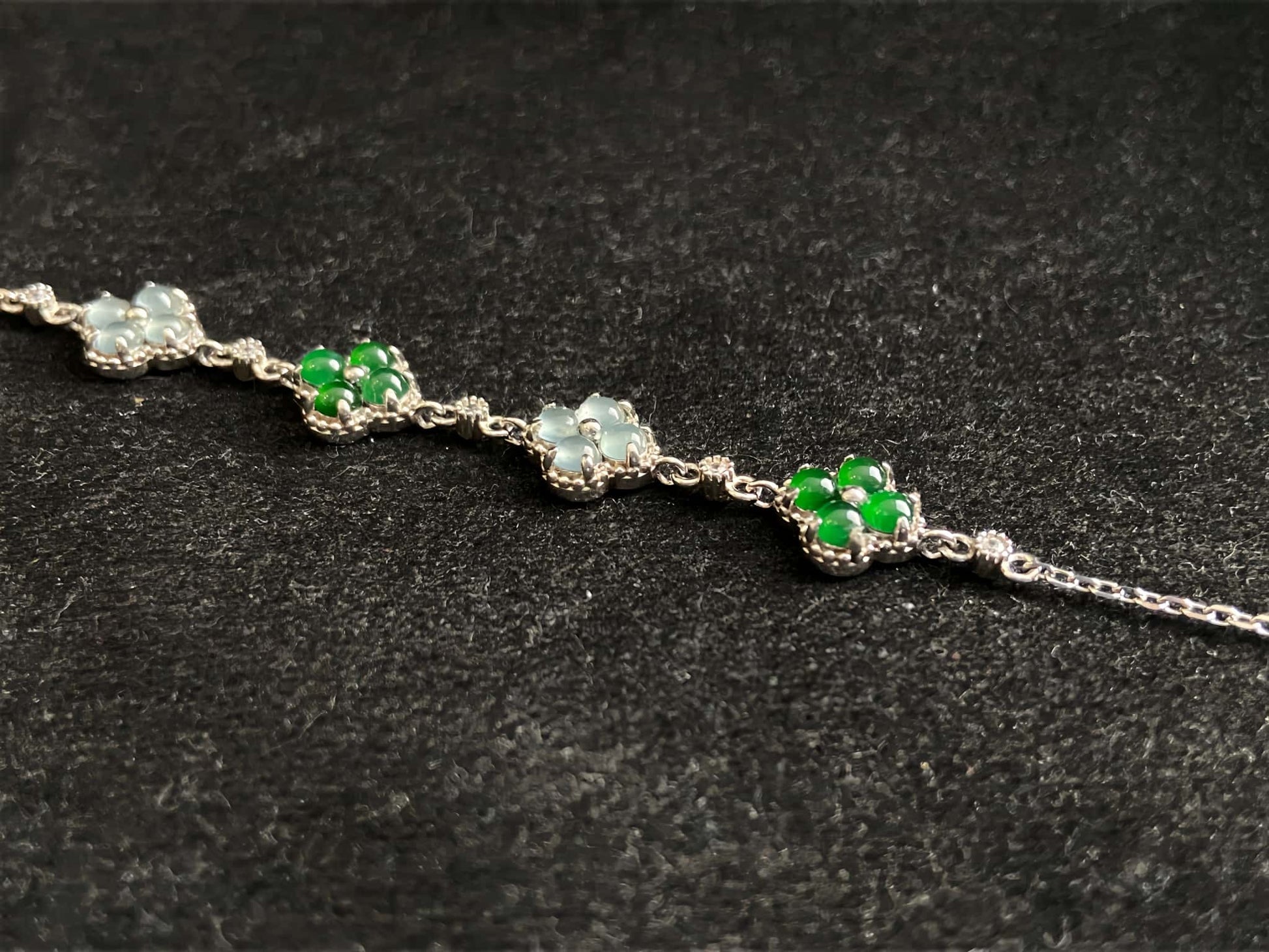 A lucky green ice clover jadeite  bracelet.