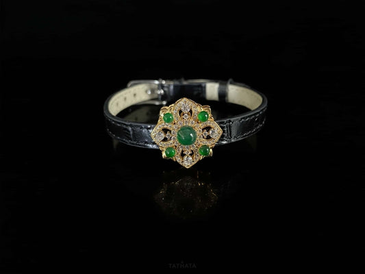 Gold Inlaid Green Vintage Floral · Nature Jadeite Bracelet