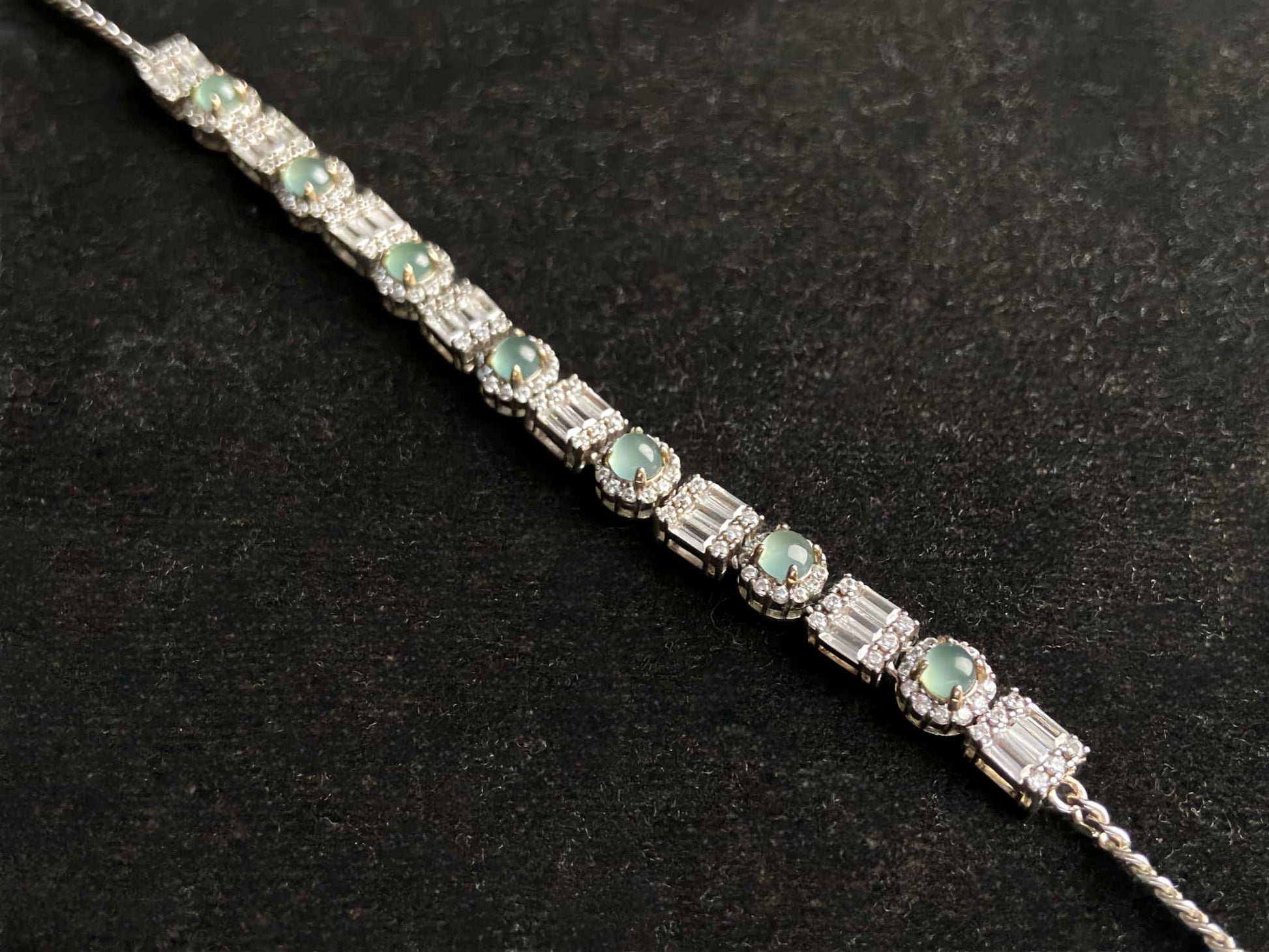 A aqua tidal baguette jadeite  bracelet.