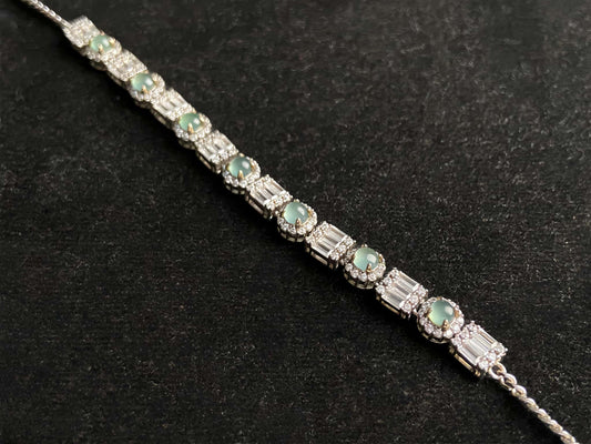 A aqua tidal baguette jadeite  bracelet.