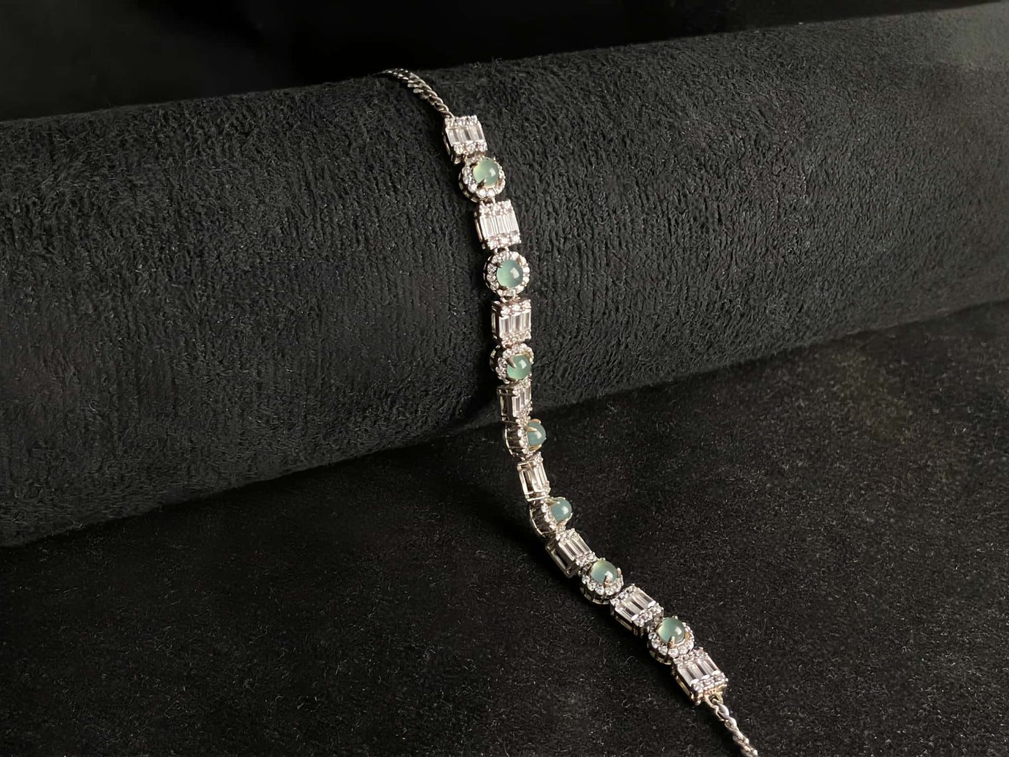 A aqua tidal baguette jadeite  bracelet.