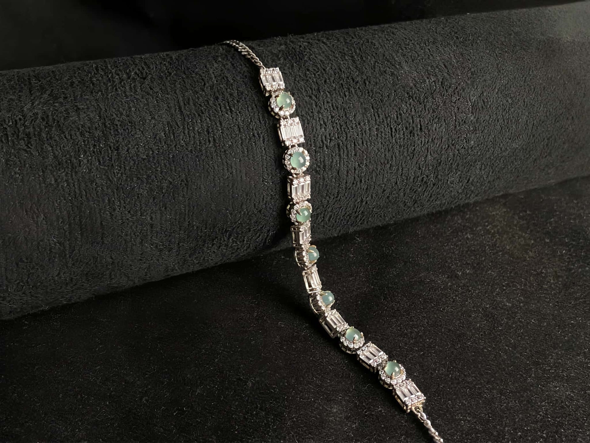 A aqua tidal baguette jadeite  bracelet.