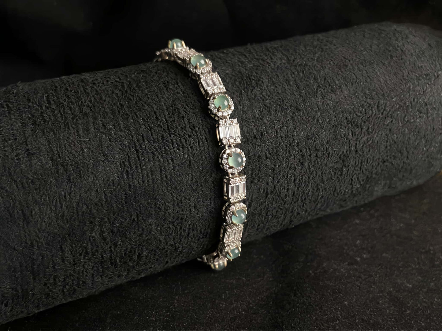 A aqua tidal baguette jadeite  bracelet.