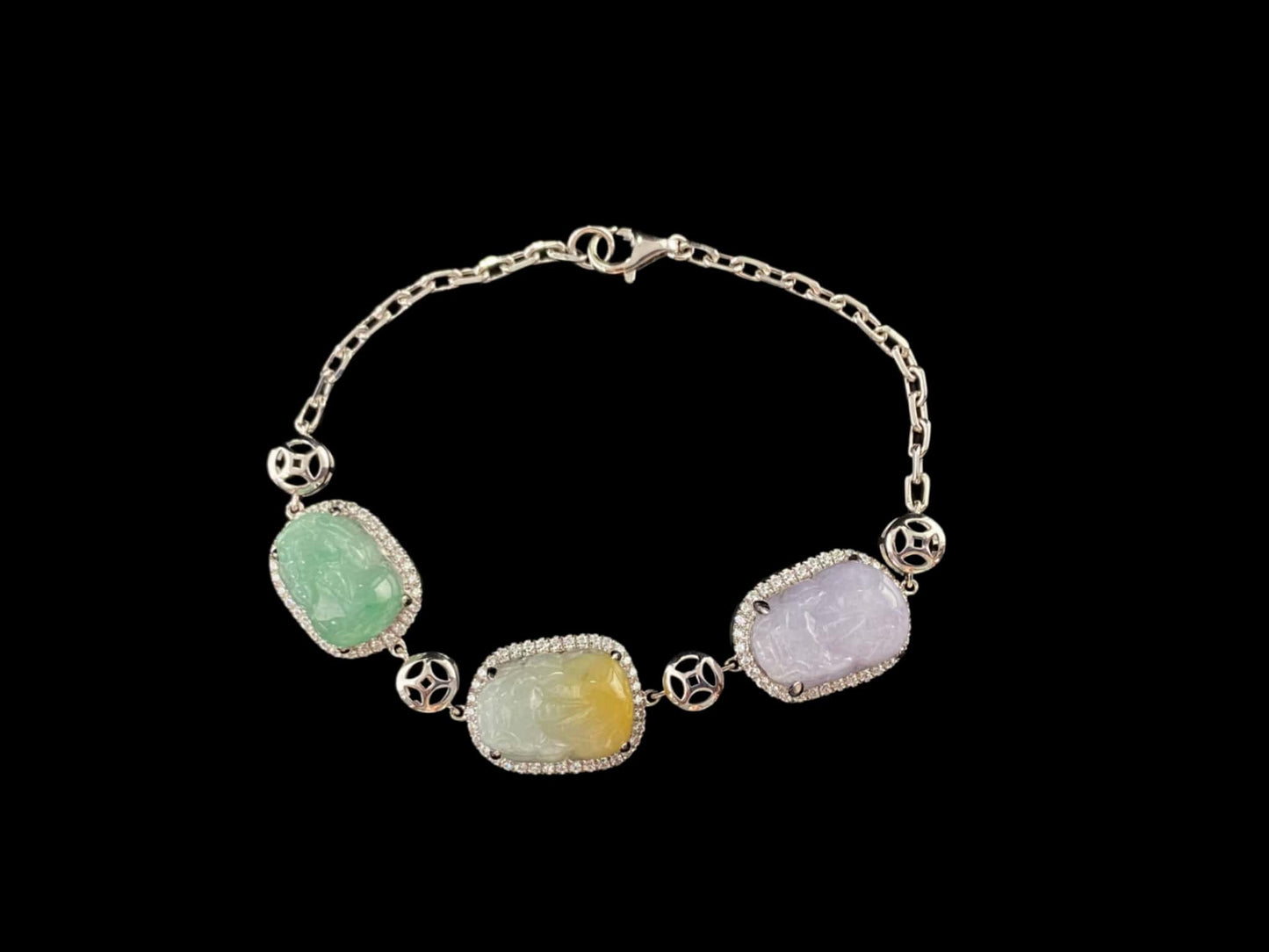 A rainbow Pixiu fortune jadeite bracelet.