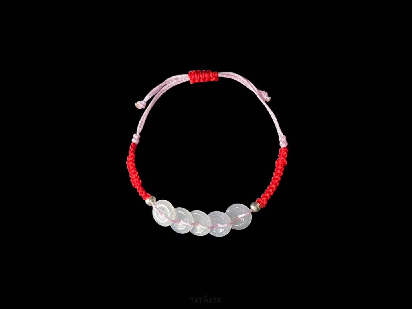 Red With The Five Blessings · Nature Burmese Jadeite Bracelet