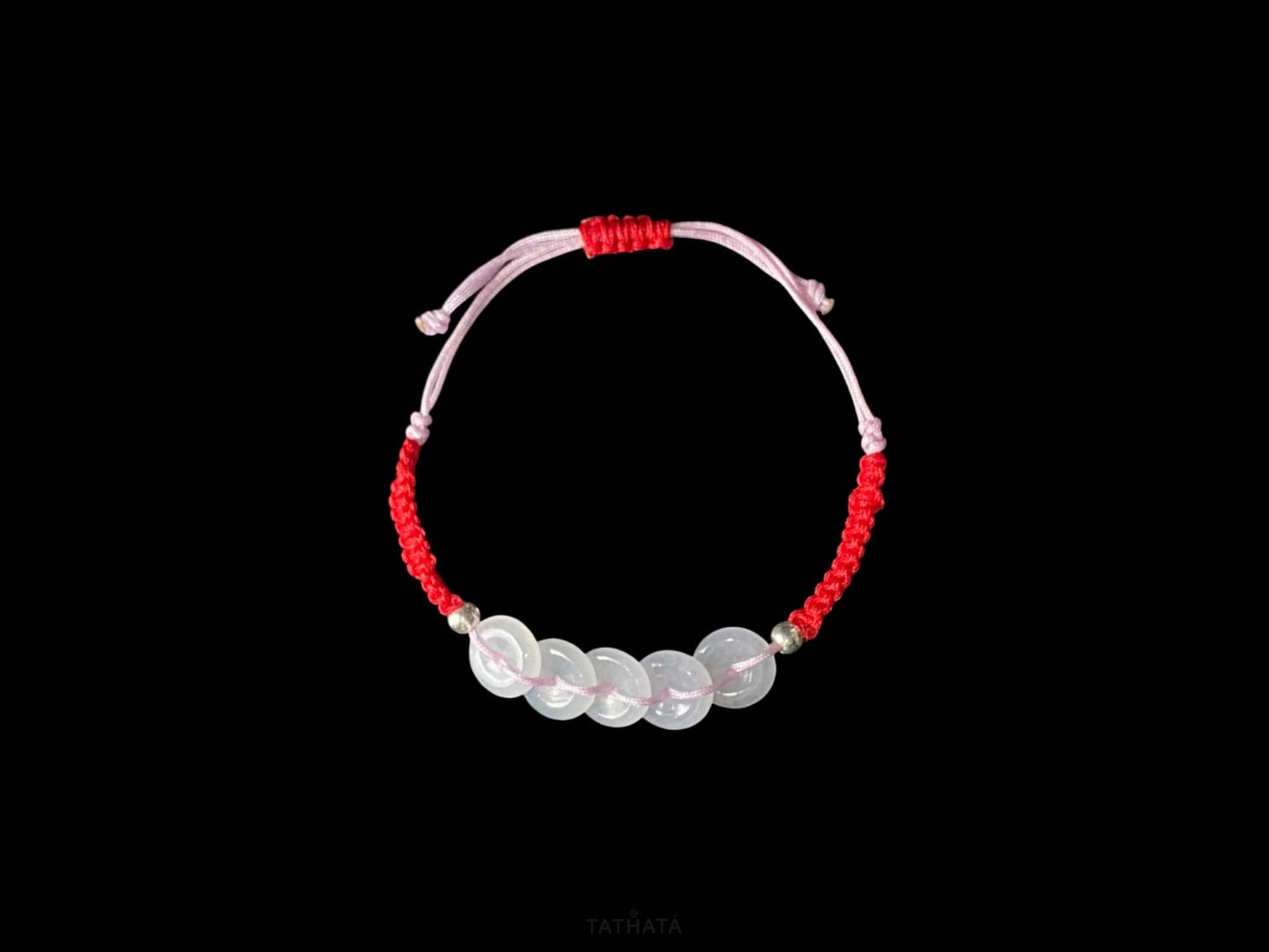 Red With The Five Blessings · Nature Burmese Jadeite Bracelet