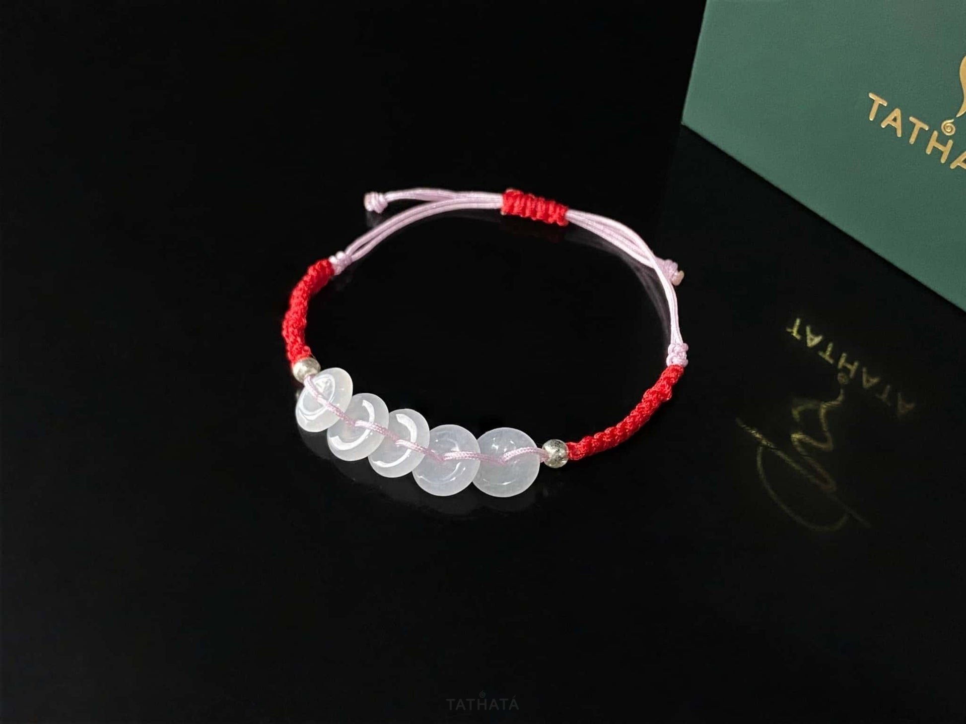 Red With The Five Blessings · Nature Burmese Jadeite Bracelet