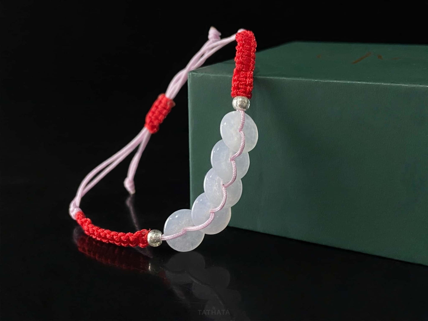 Red With The Five Blessings · Nature Burmese Jadeite Bracelet