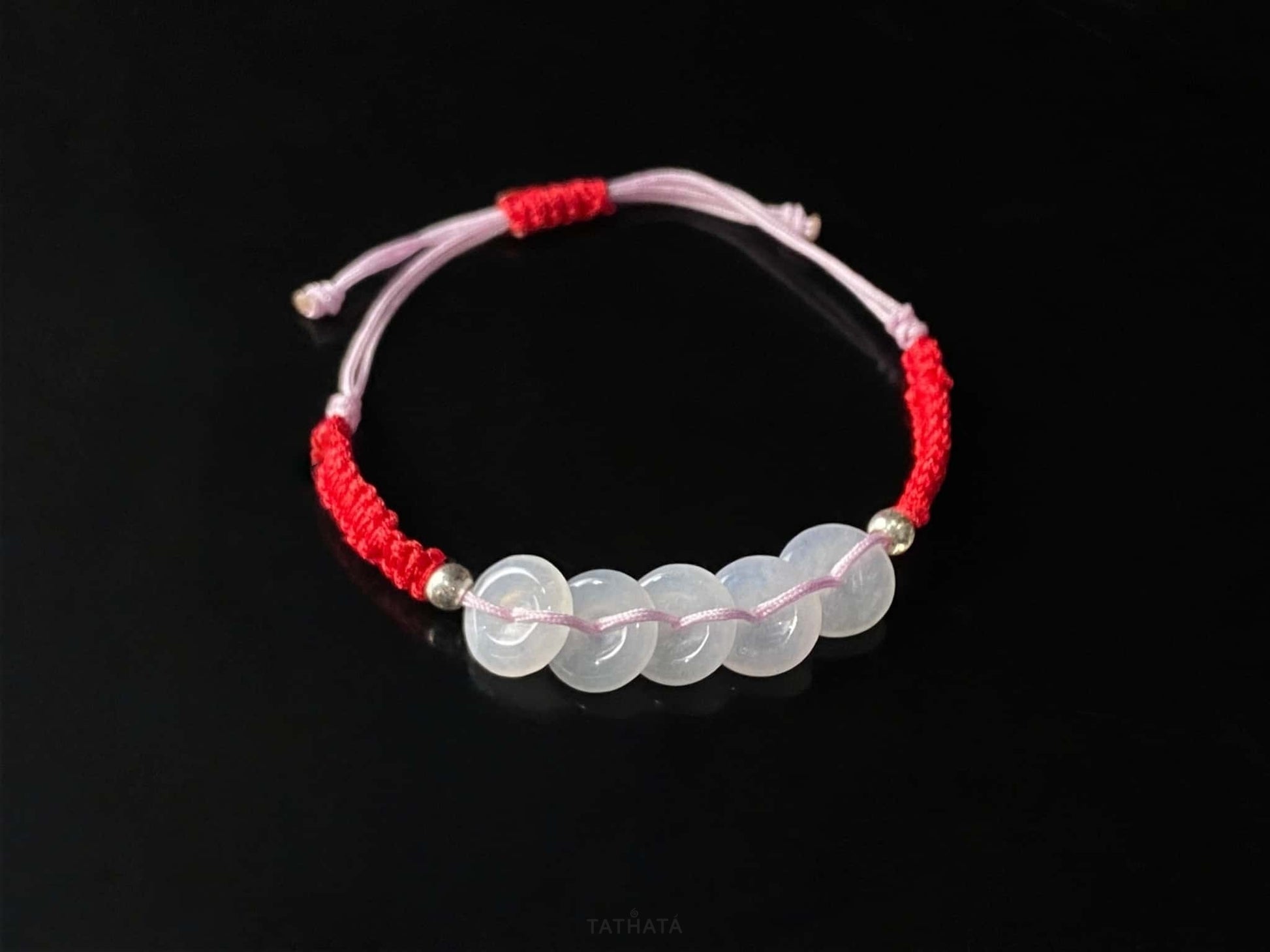 Red With The Five Blessings · Nature Burmese Jadeite Bracelet
