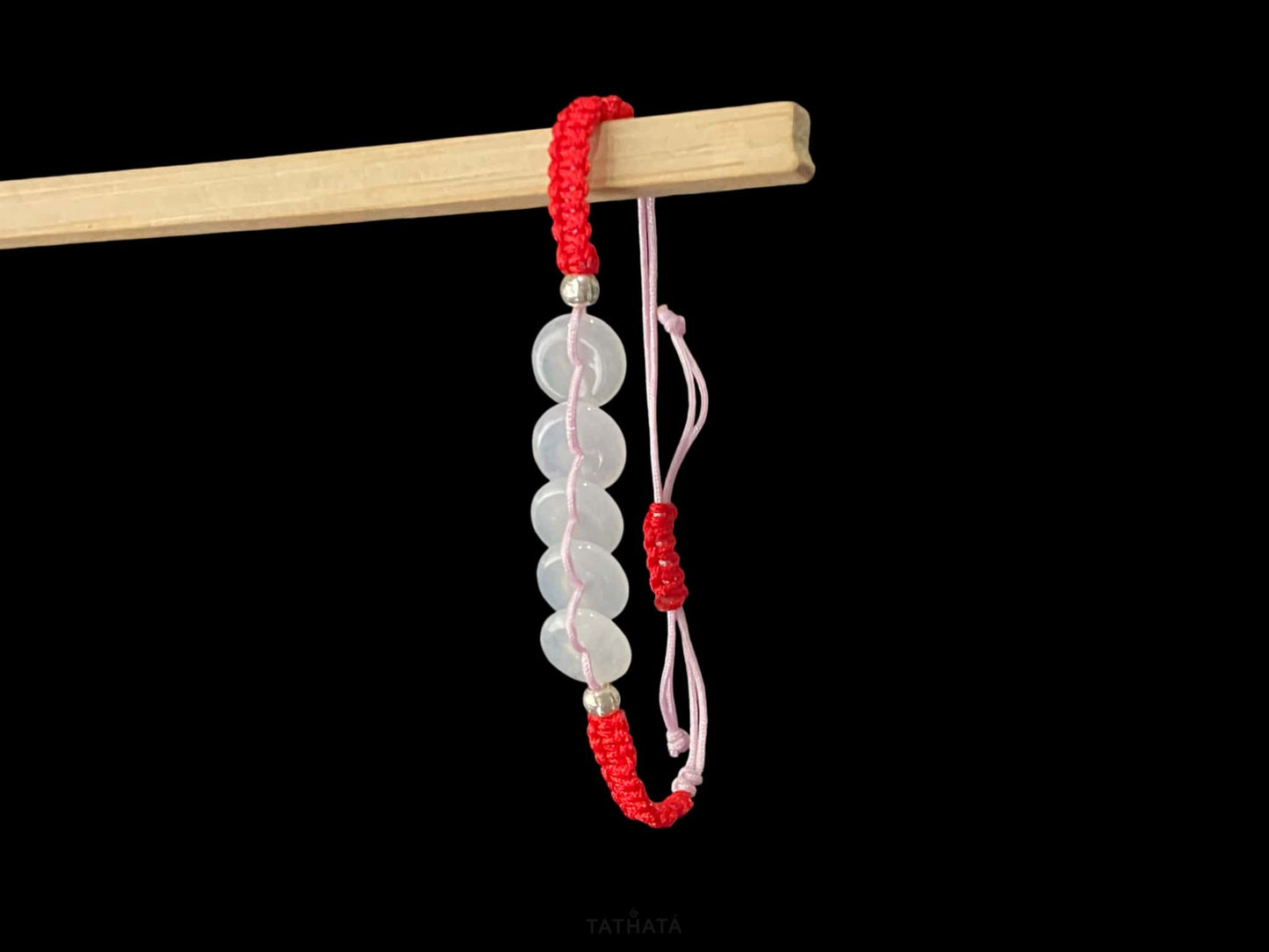 Red With The Five Blessings · Nature Burmese Jadeite Bracelet