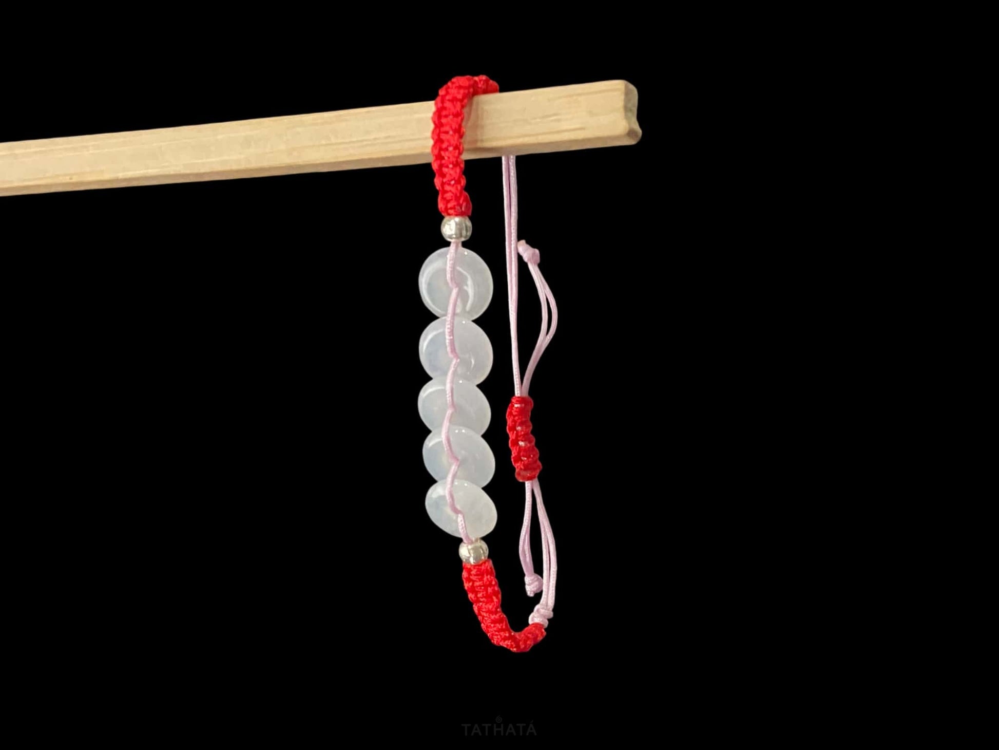Red With The Five Blessings · Nature Burmese Jadeite Bracelet