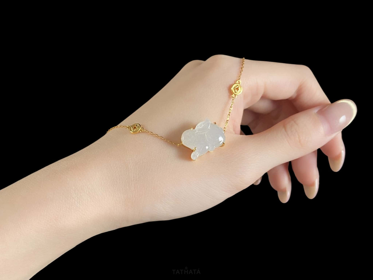 Popular Pick 🐇 Frost White Rabbit · Natural Burmese Jadeite Bracelet