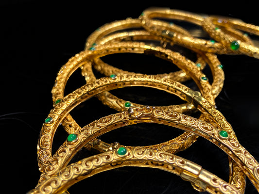 Gilded Cloud with Green Beads · Nature Burmese Jadeite Bangle