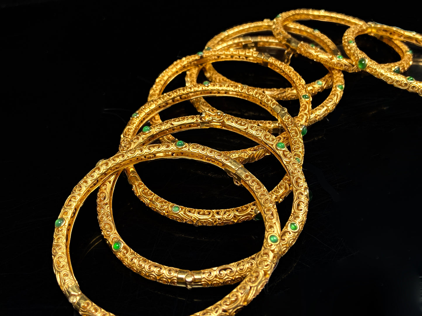 Gilded Cloud with Green Beads · Nature Burmese Jadeite Bangle