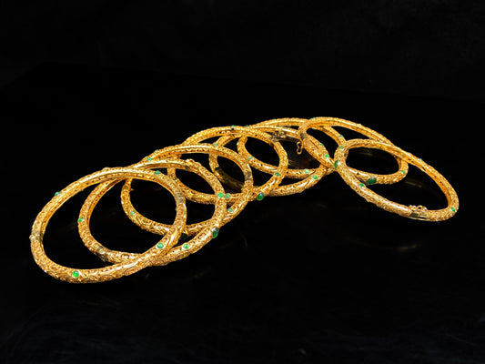 Gilded Cloud with Green Beads · Nature Burmese Jadeite Bangle