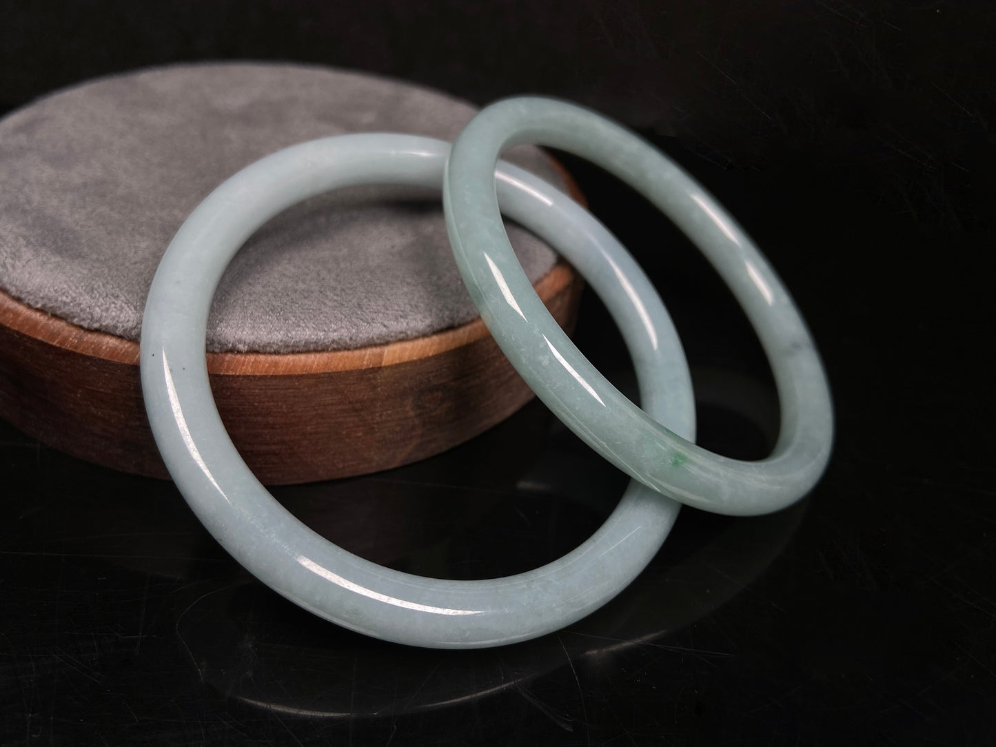 A gentle celadon mist pair jadeite bangle.