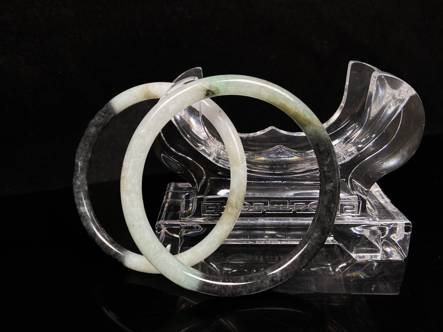 A tri color gradient haze pair jadeite bangle.