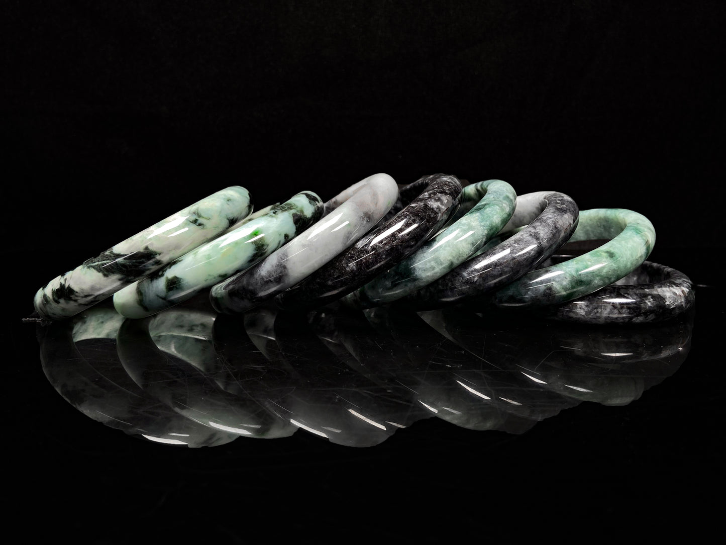 A midnight forest jadeite bangle group.