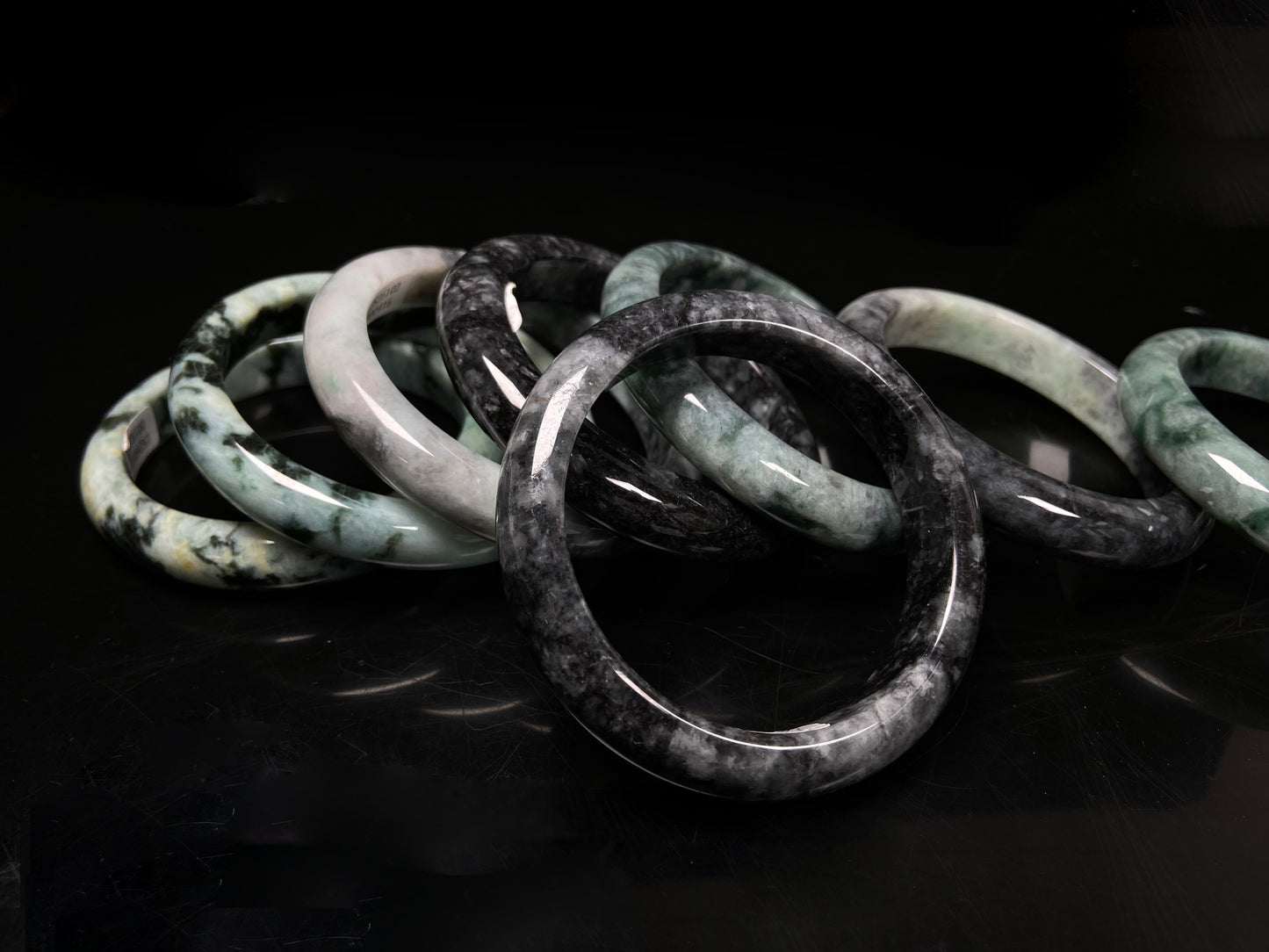 A midnight forest jadeite bangle group.
