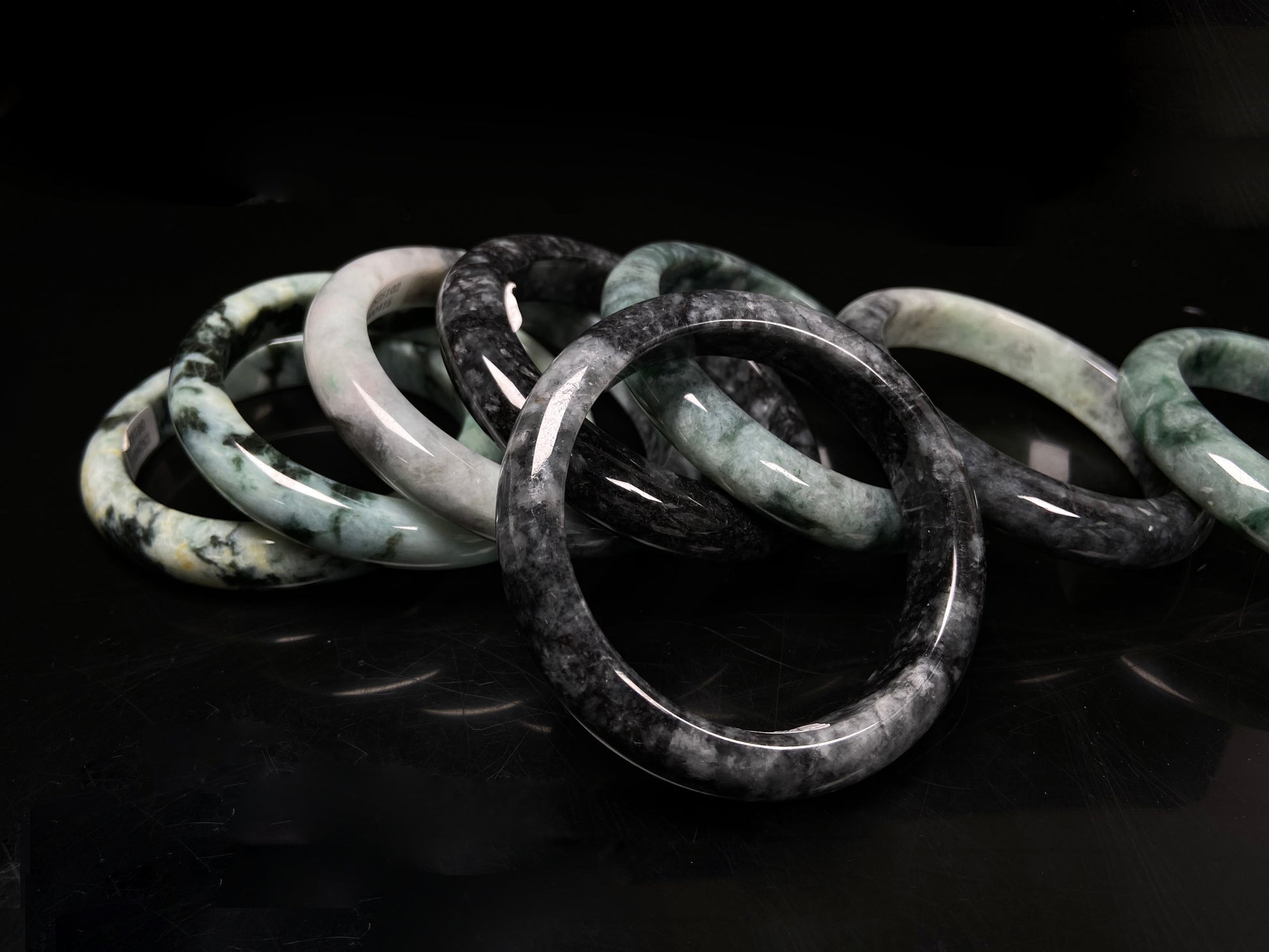 A midnight forest jadeite bangle group.