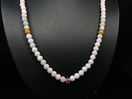 A honey and milky white harmony jadeite beads necklace.