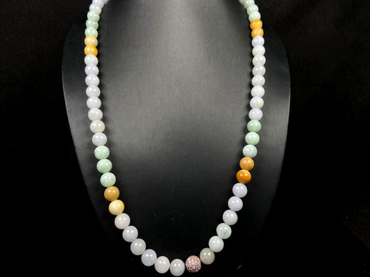 A milky candy tricolor jadeite beads necklace.