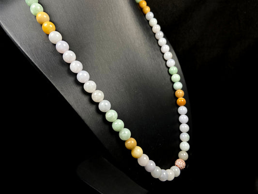 A milky candy tricolor jadeite beads necklace.