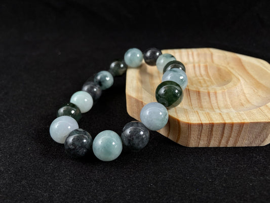 Wuji Moss Cream Trio · Natural Burmese Jadeite Beads Bracelet
