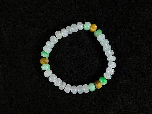 Crystalline beads with verdant and caramel hues.