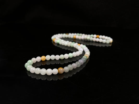 A gentle tri-color harmony jadeite beads bracelet & necklace.