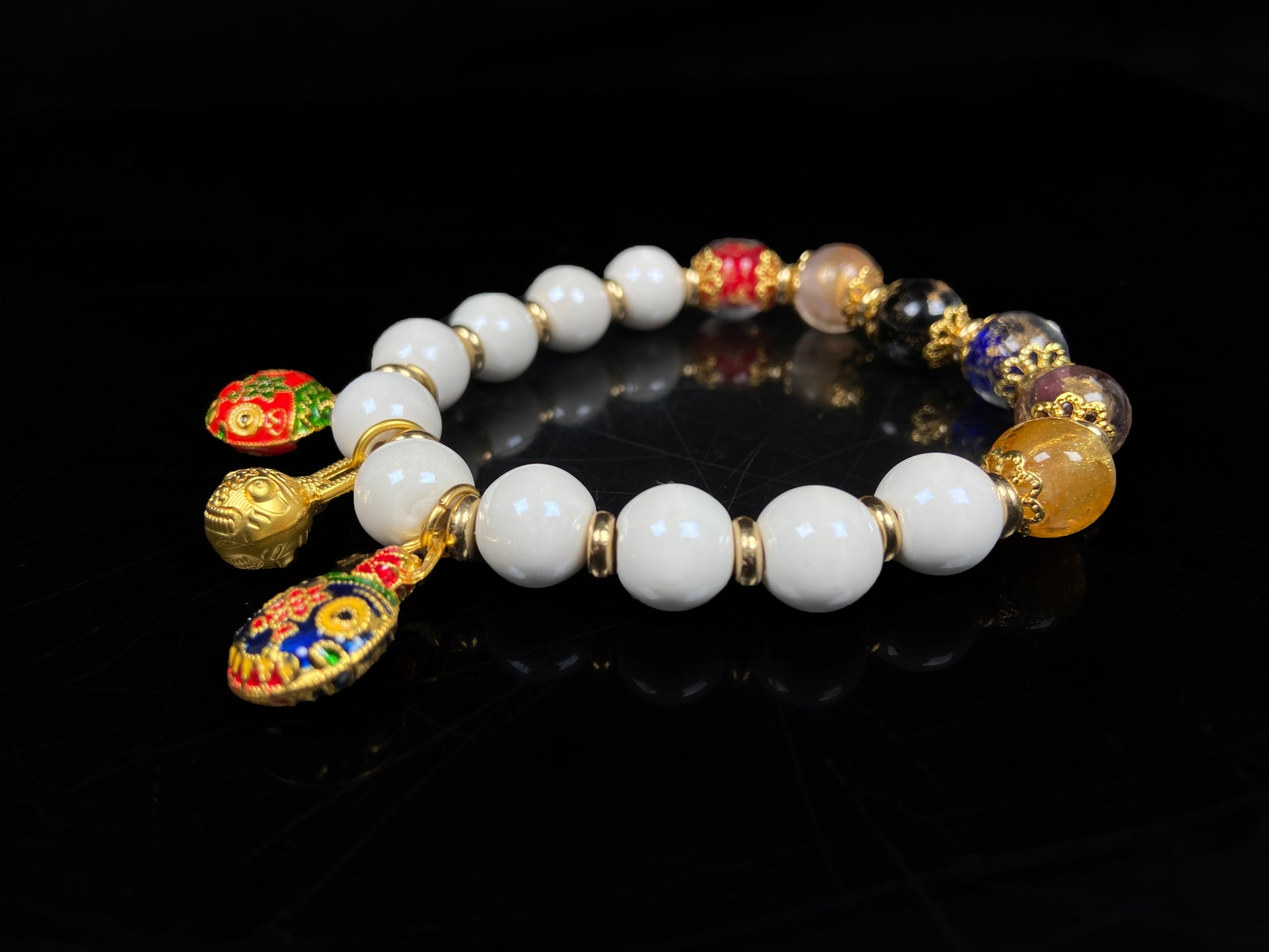 A oriental fortune incense ash white porcelain beaded bracelet.