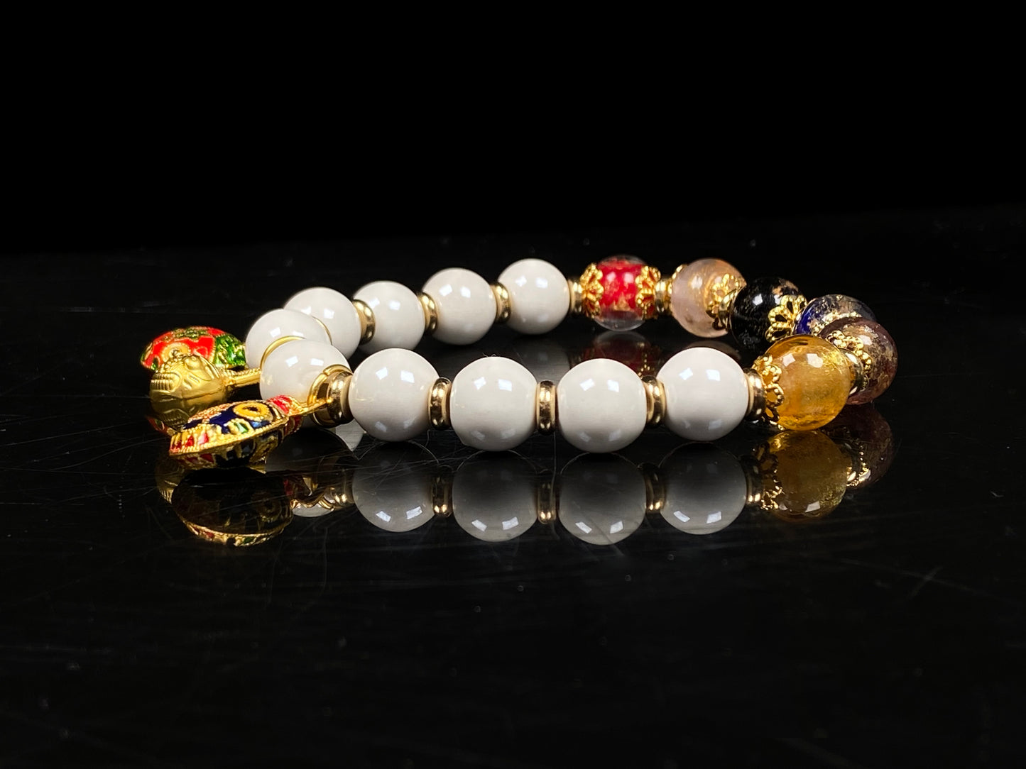 A oriental fortune incense ash white porcelain beaded bracelet.