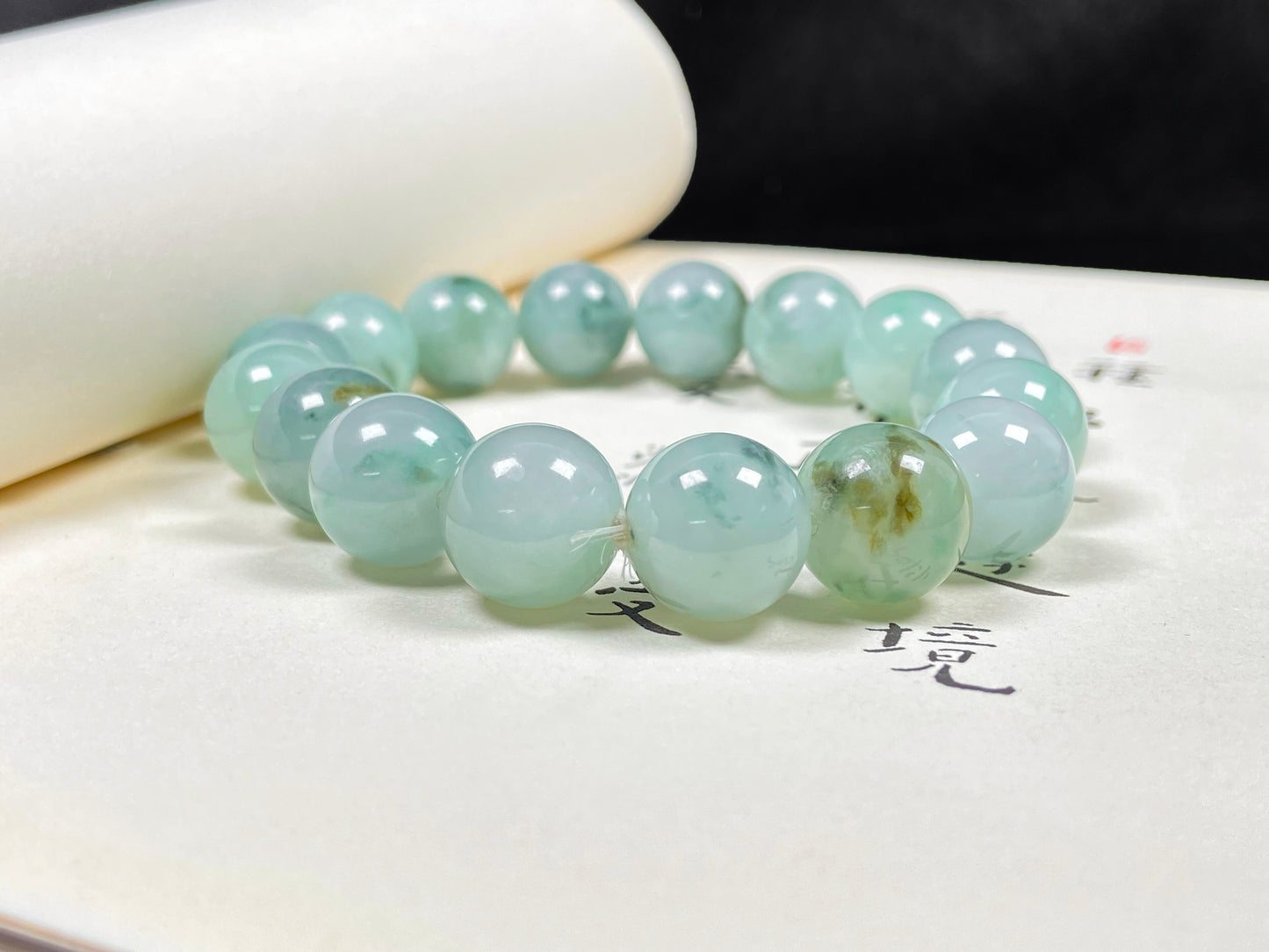A light green mist beads bracelet.