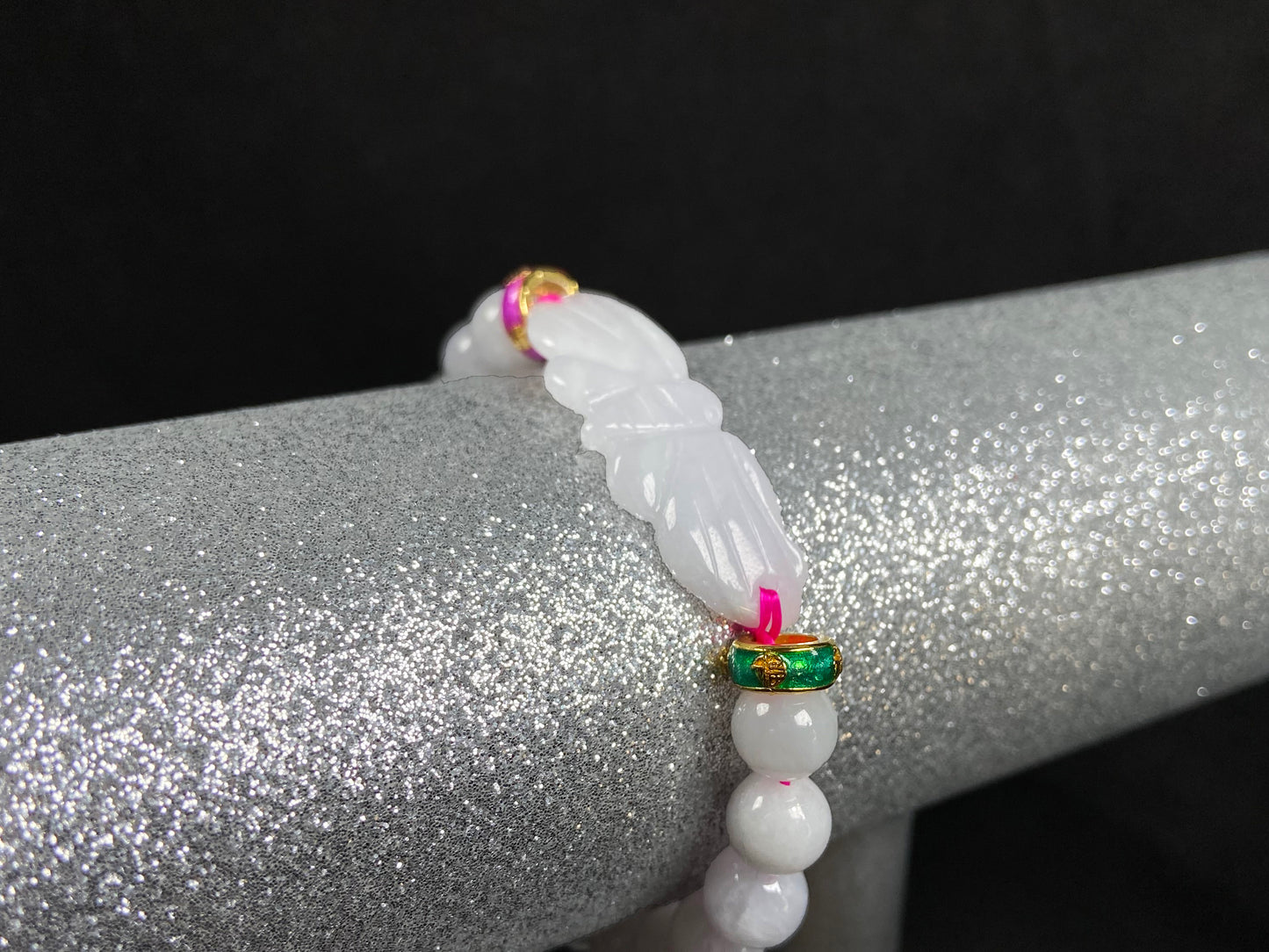 A milky white butterfly dream jadeite beads bracelet.