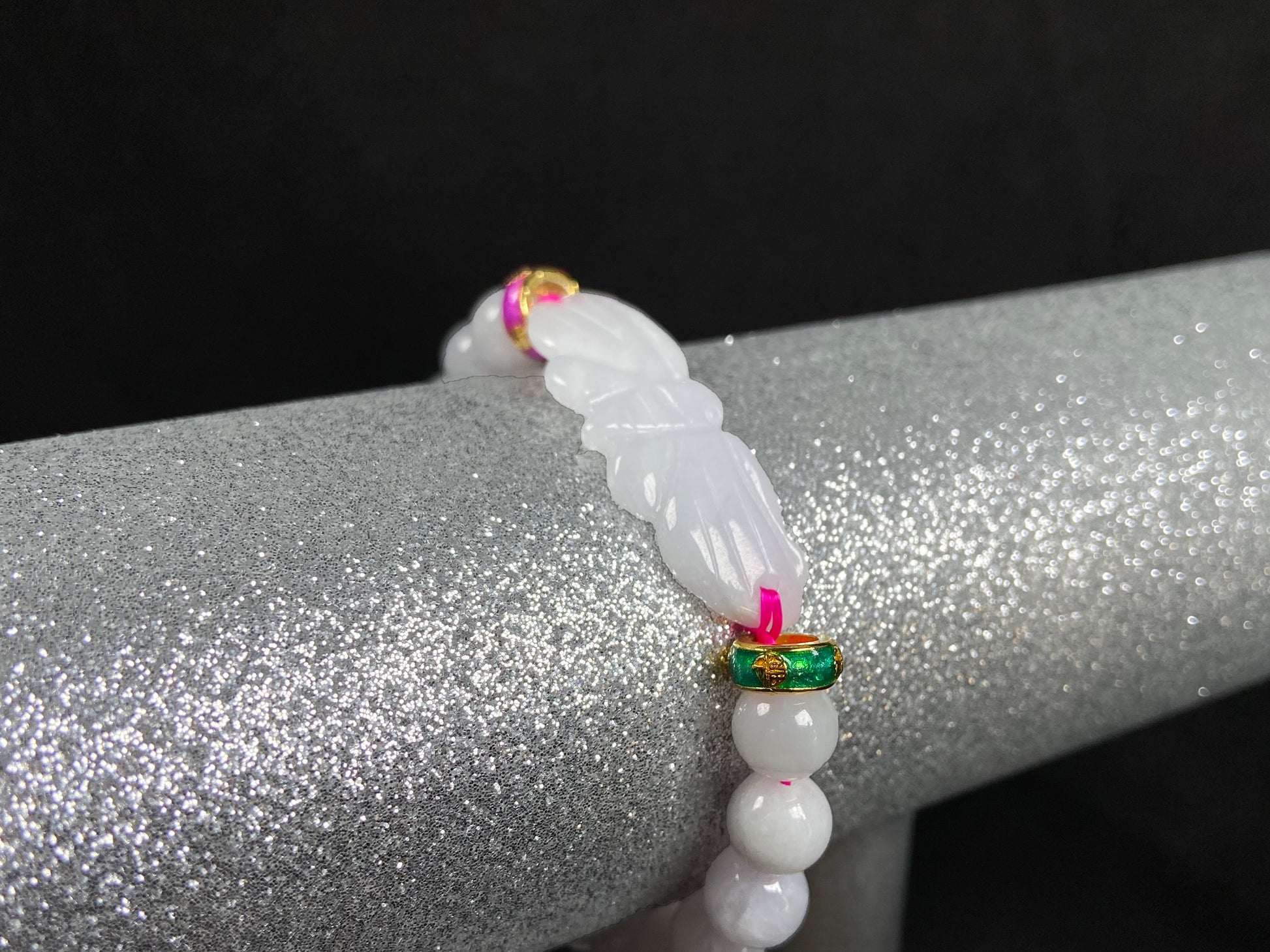 A milky white butterfly dream jadeite beads bracelet.
