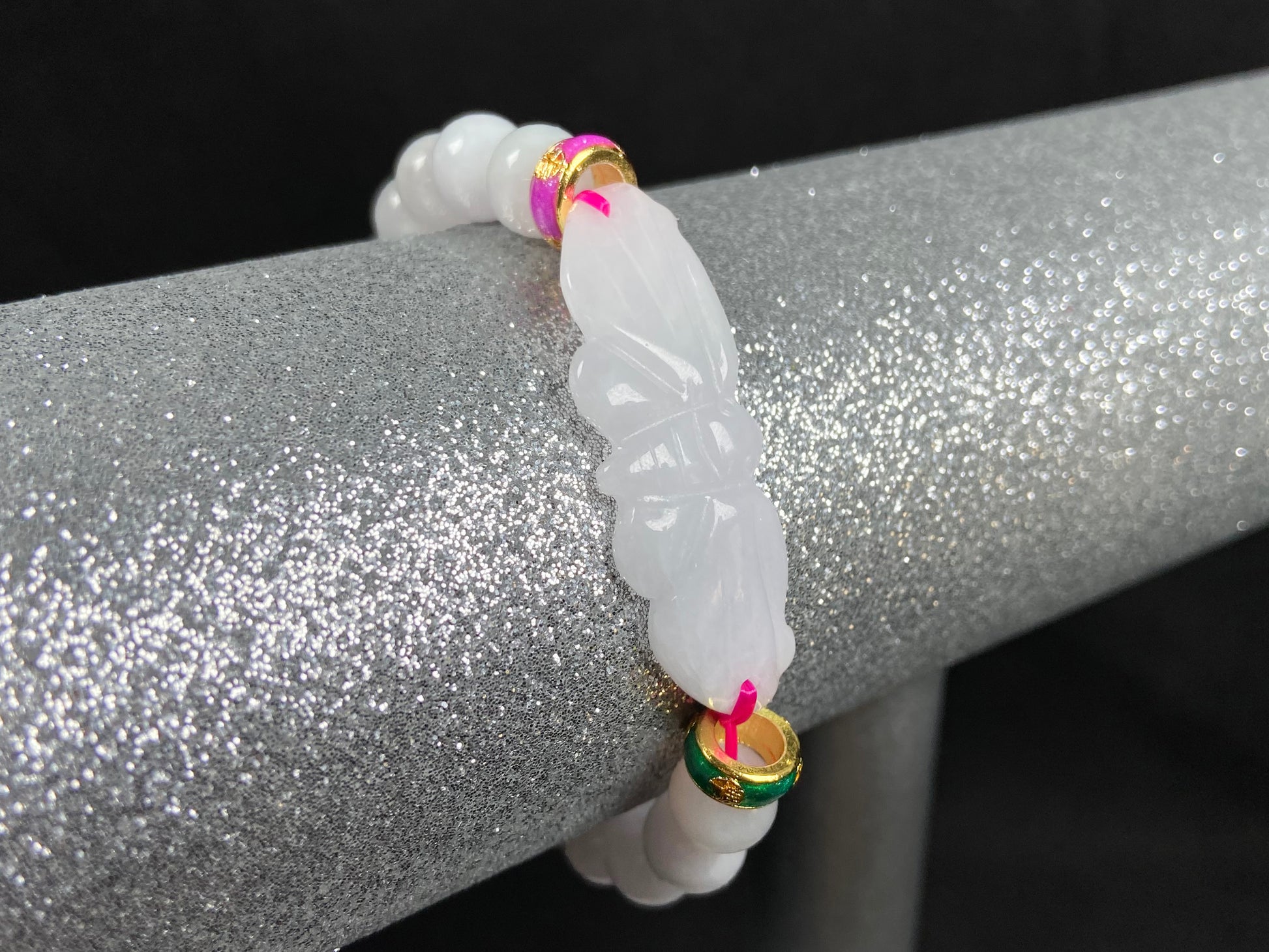 A milky white butterfly dream jadeite beads bracelet.
