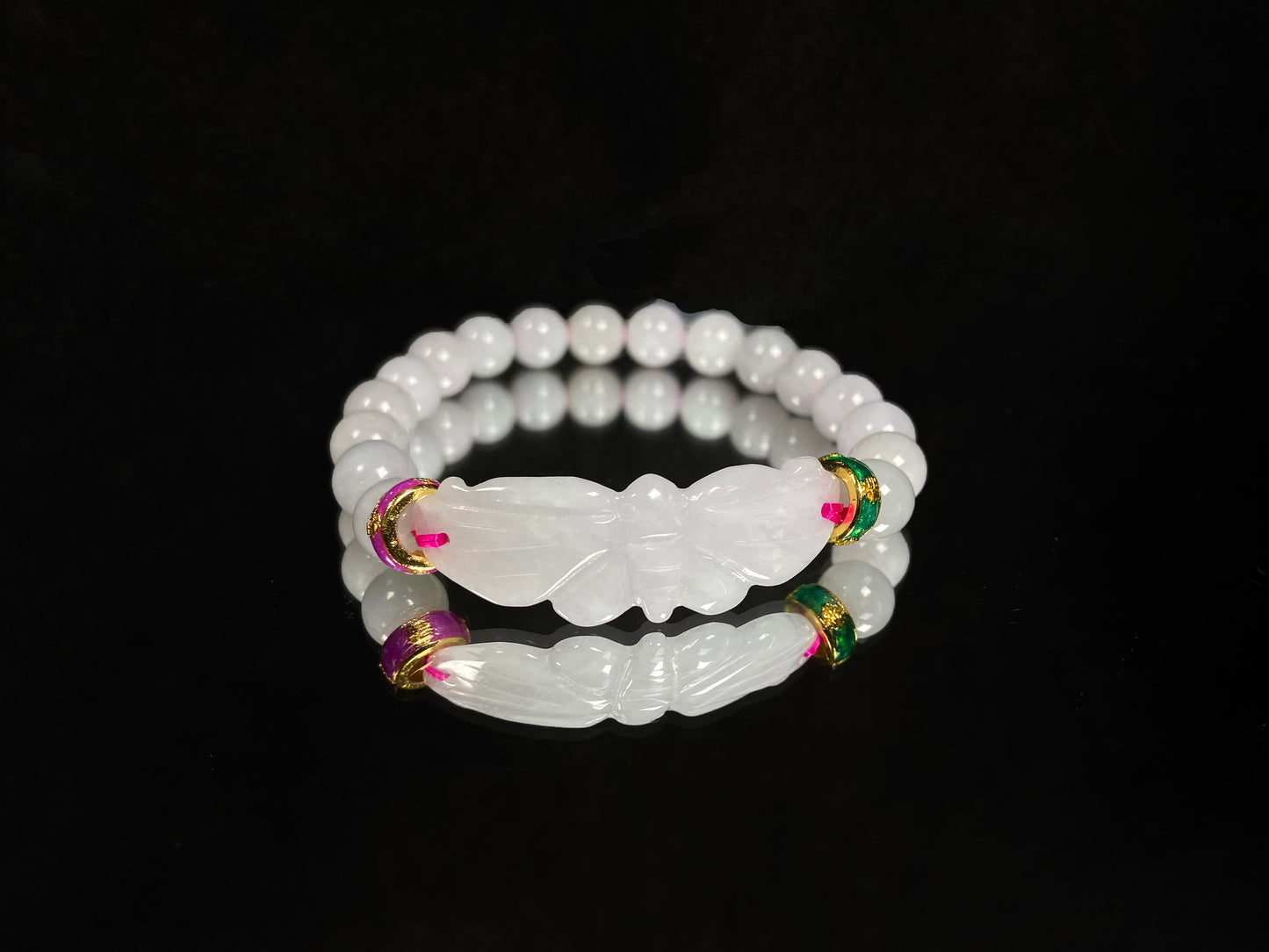 A milky white butterfly dream jadeite beads bracelet.