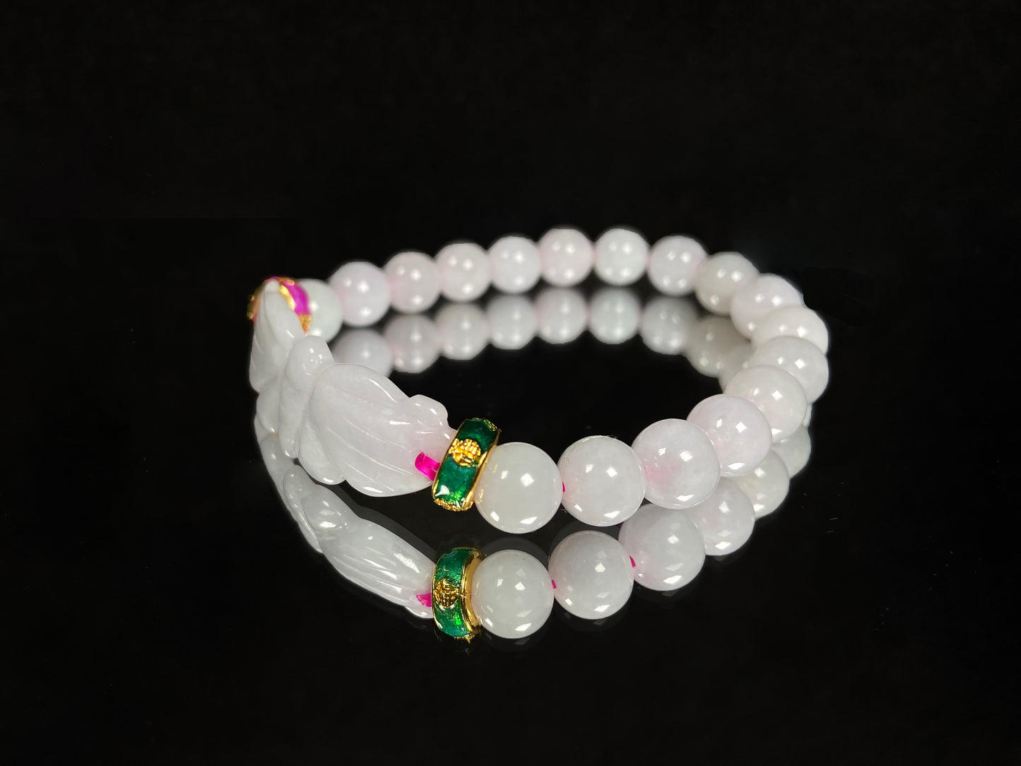 A milky white butterfly dream jadeite beads bracelet.