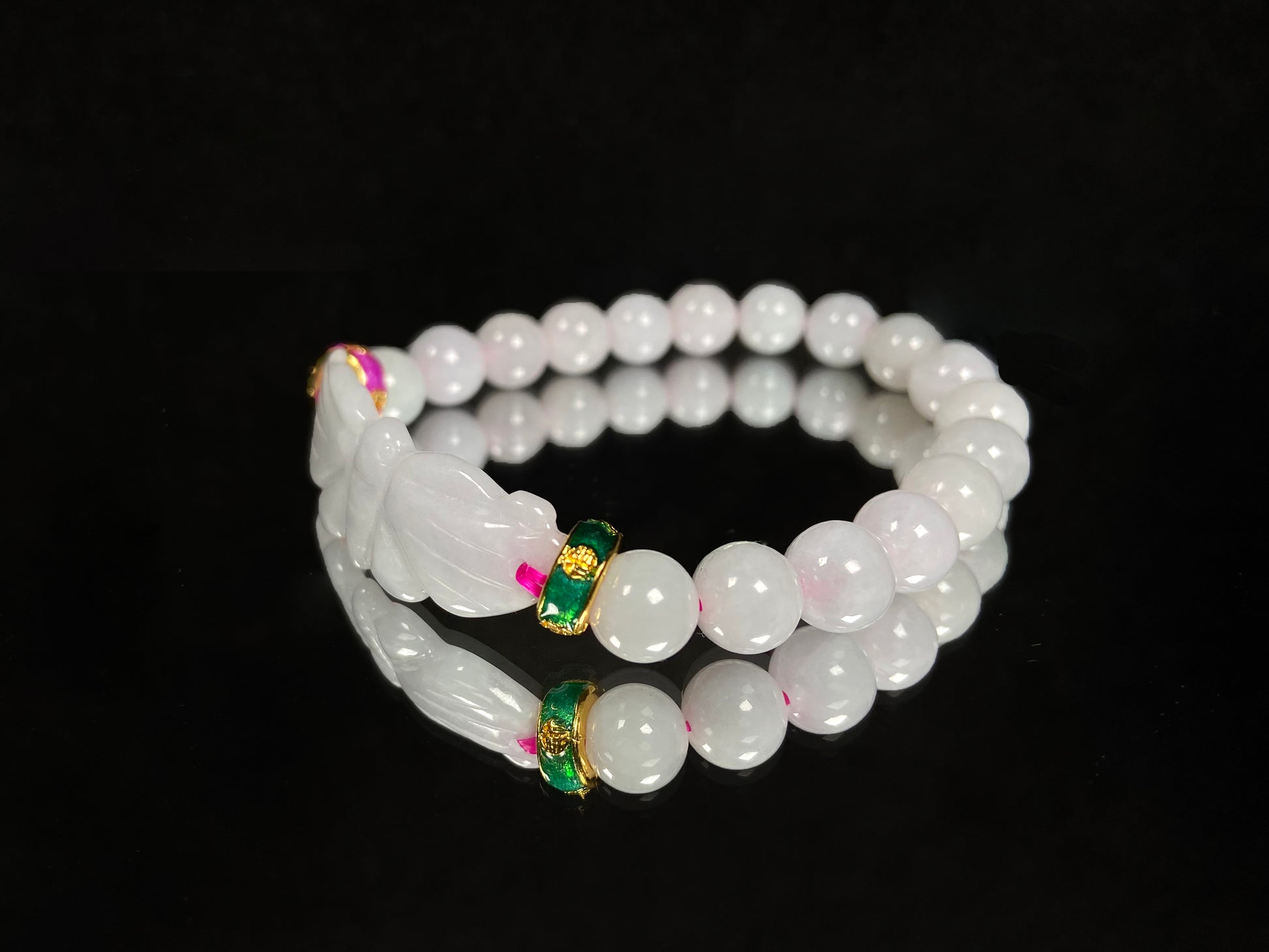 A milky white butterfly dream jadeite beads bracelet.
