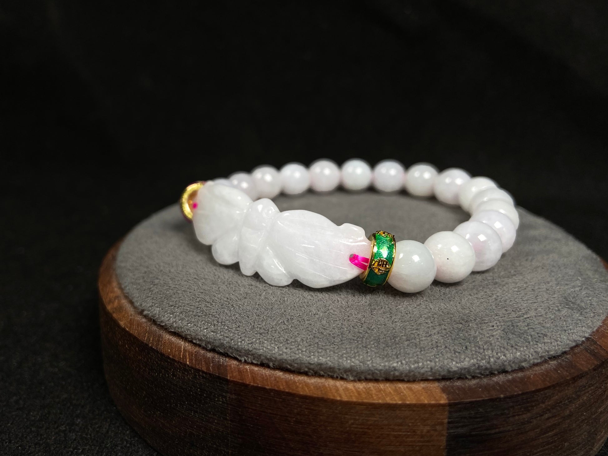 A milky white butterfly dream jadeite beads bracelet.