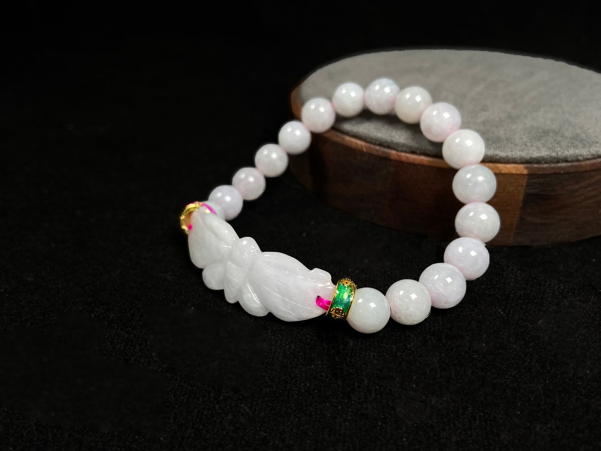 A milky white butterfly dream jadeite beads bracelet.