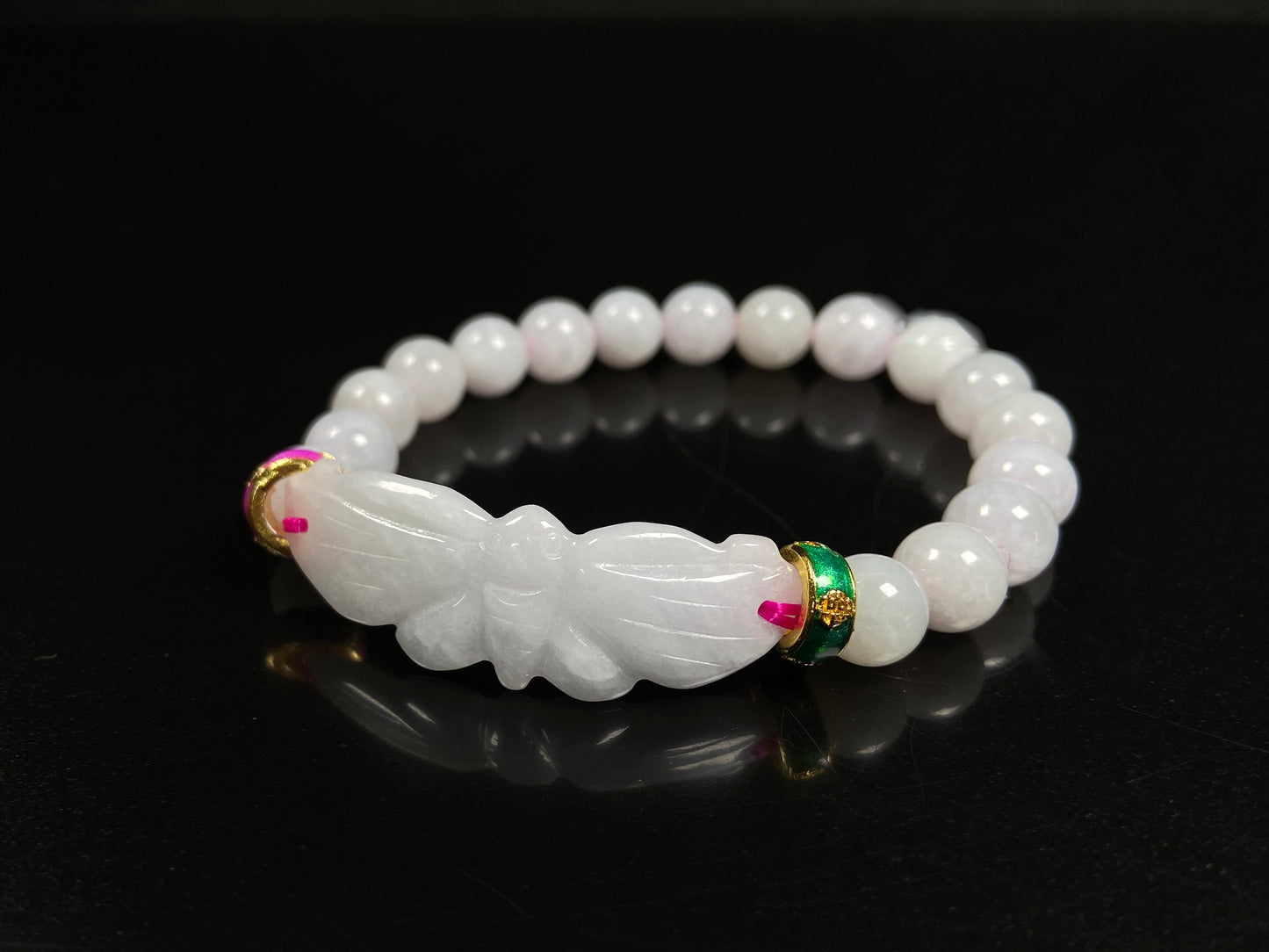 A milky white butterfly dream jadeite beads bracelet.