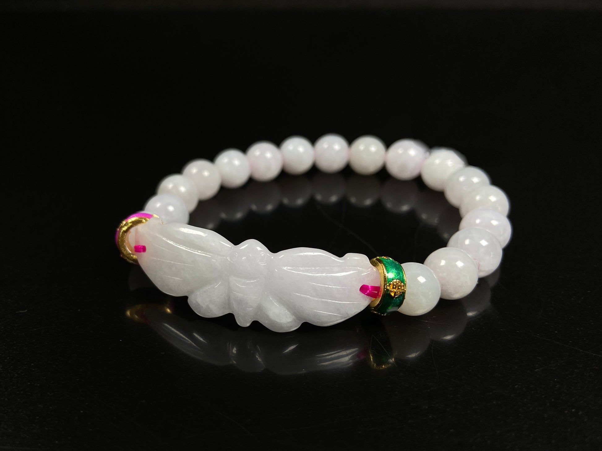 A milky white butterfly dream jadeite beads bracelet.