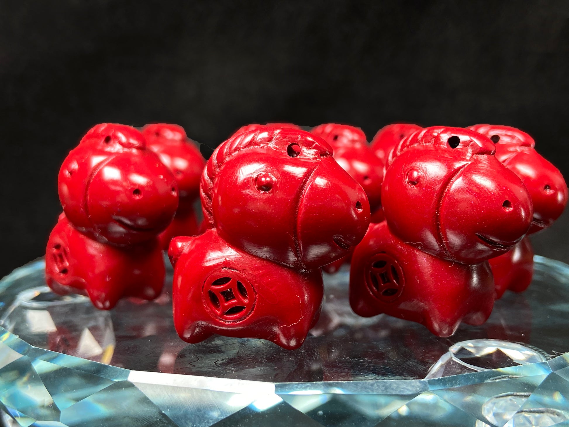 A red cute fortune cinnabar horse group.