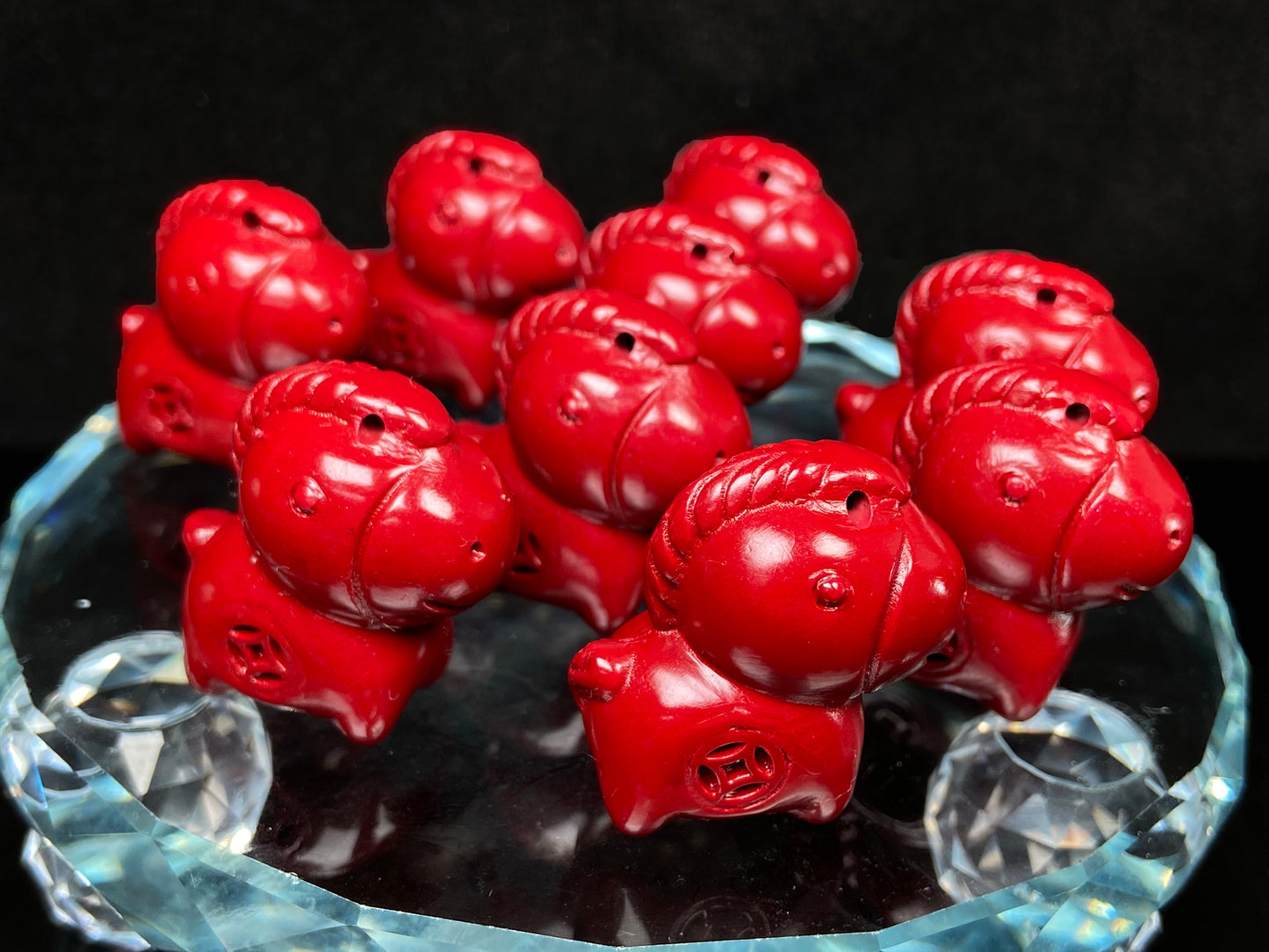 A red cute fortune cinnabar horse group.